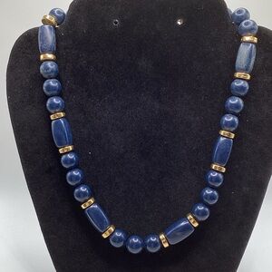Navy Bead Necklace with Gold Spacers